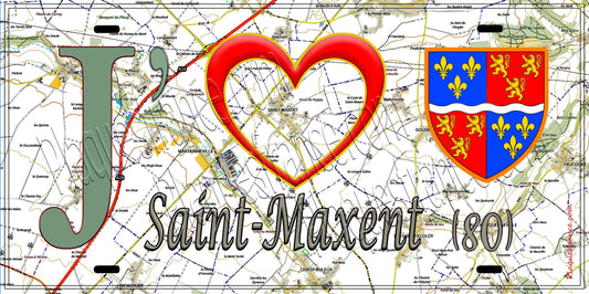 Plaque métal décorative 15X30 J' ❤️ Saint-Maxent, Somme (80) geo