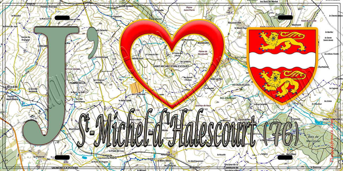 Plaque métal décorative 15X30 J' ❤️ Saint-Michel-d'Halescourt, Seine Maritime (76) geo