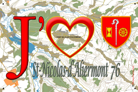 Plaque métal décorative 20x30 J' ❤️ Saint-Nicolas-d’Aliermont, Seine Maritime (76)