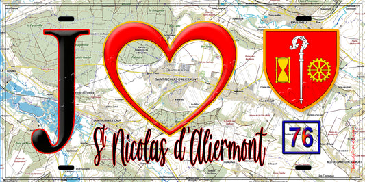 Plaque métal décorative  J' ❤️ Saint-Nicolas-d’Aliermont, Seine Maritime (76)