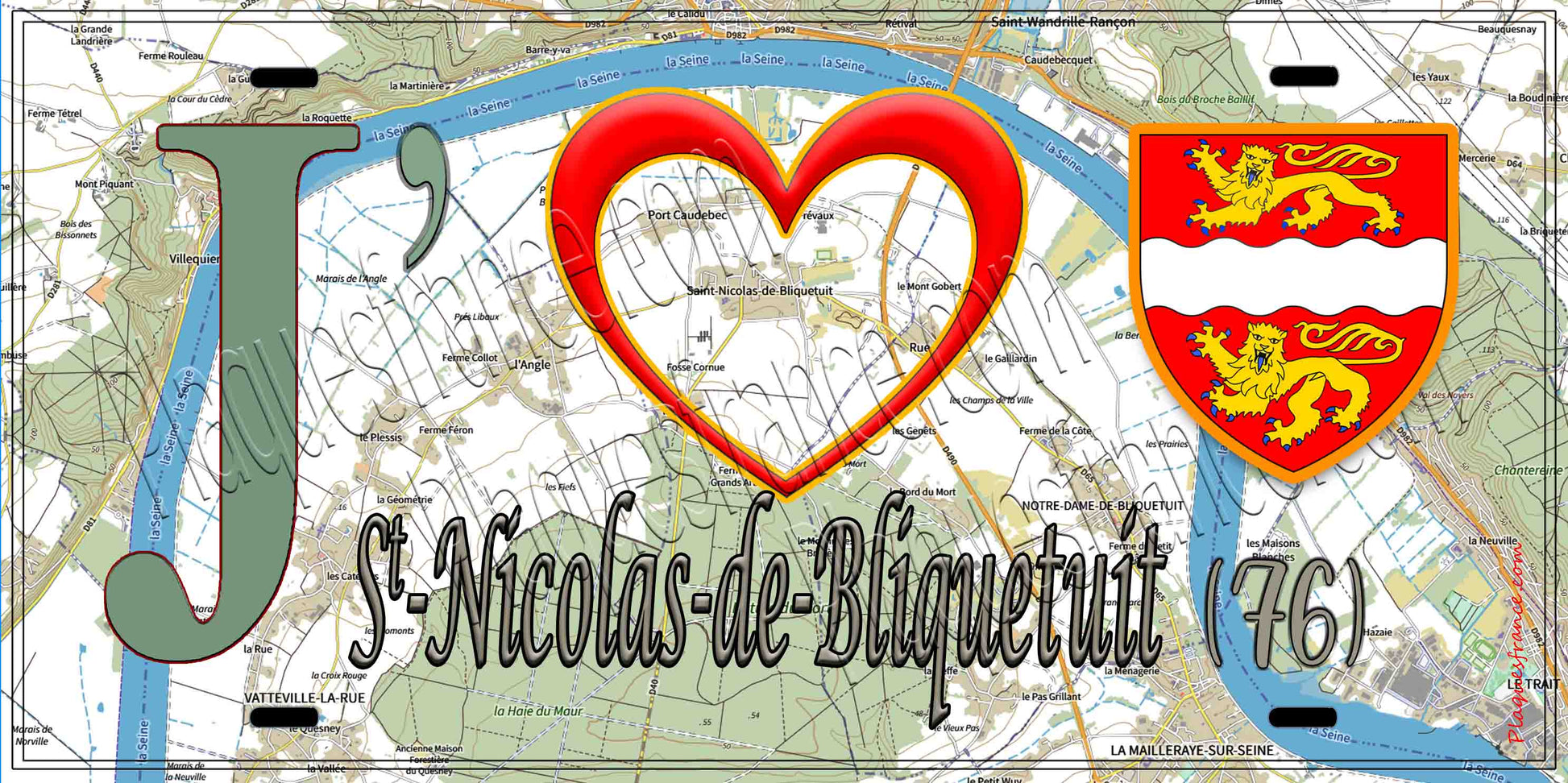 Plaque métal décorative 15X30 J' ❤️ Saint Nicolas de Bliquetuit, Seine Maritime (76) géo