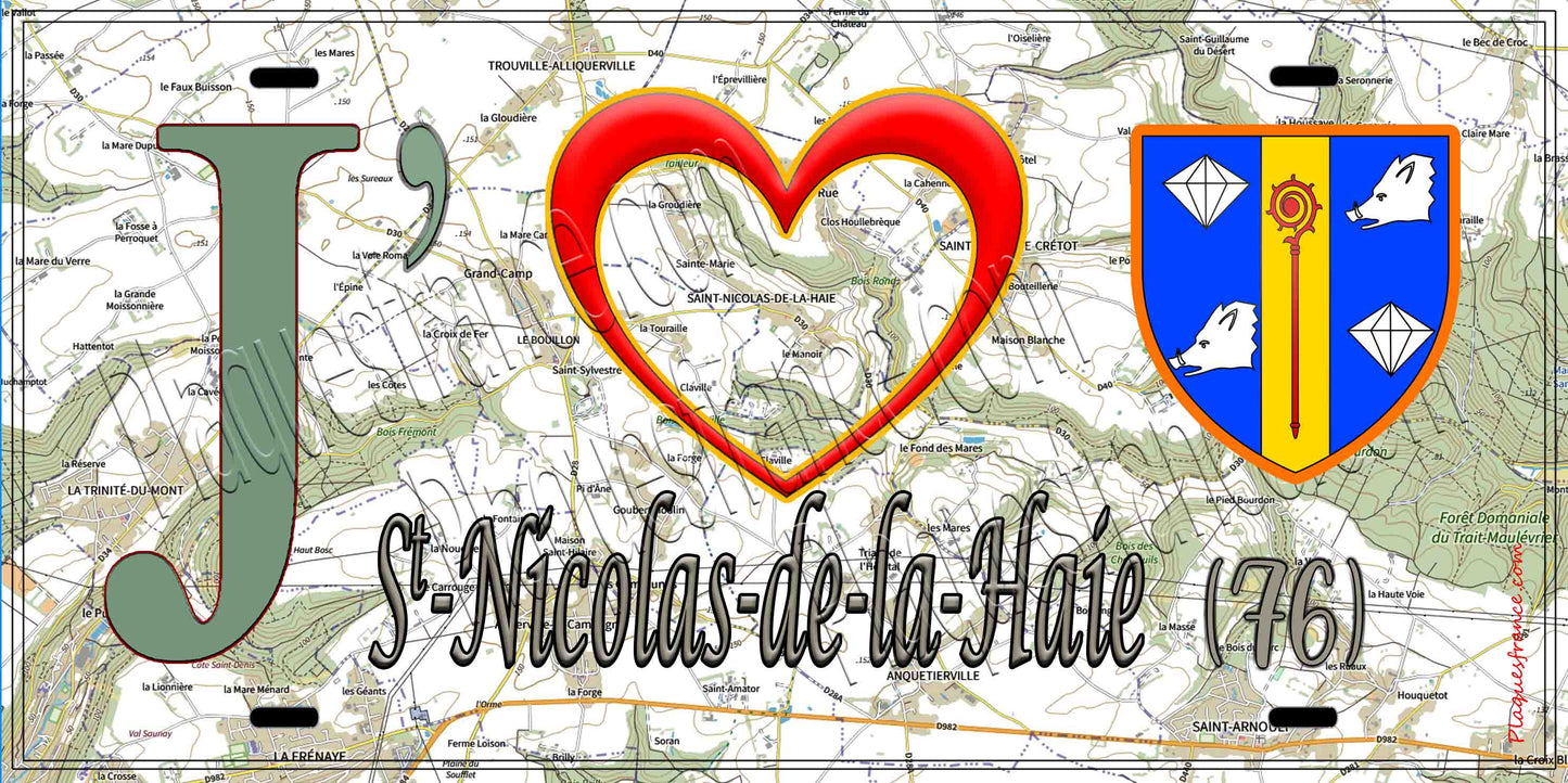 Plaque métal décorative 15X30 J' ❤️ Saint-Nicolas-de-la-Haie, Seine Maritime (76) geo