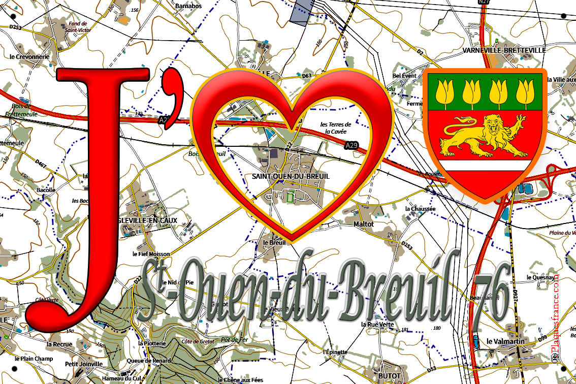Plaque métal décorative 20 cm x 30 cm J' ❤️ Saint-Ouen-du-Breuil, Seine Maritime (76)