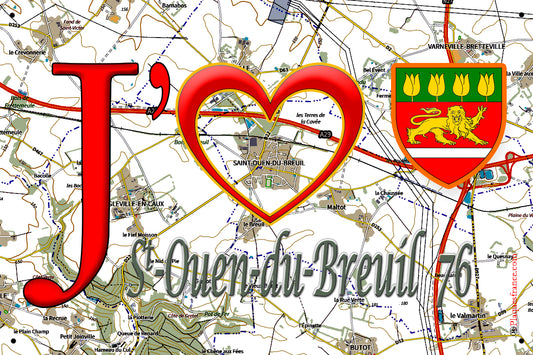 Plaque métal décorative 20 cm x 30 cm J' ❤️ Saint-Ouen-du-Breuil, Seine Maritime (76)