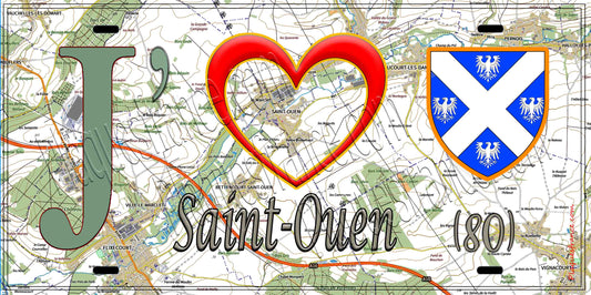 Plaque métal décorative 15X30 J' ❤️ Saint-Ouen, Somme (80)