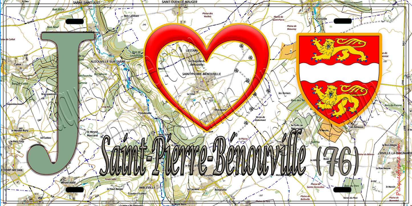 Plaque métal décorative 15x30 J' ❤️ Saint-Pierre-Bénouville, Seine Maritime (76) géo