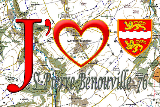 Plaque métal décorative 20 cm x 30 cm  J' ❤️ Saint-Pierre-Bénouville, Seine Maritime (76)
