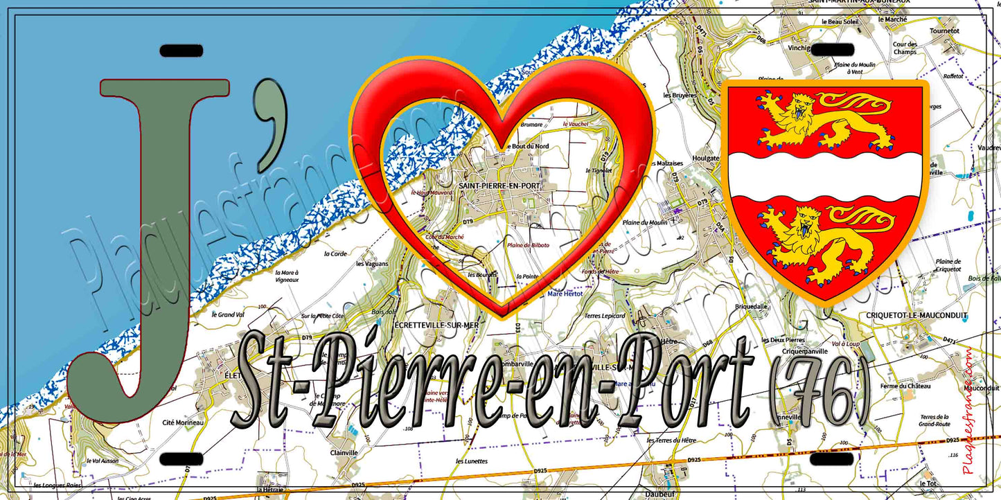Plaque métal décorative 15X30 J' ❤️ Saint-Pierre-en-Port, Seine Maritime (76) geo