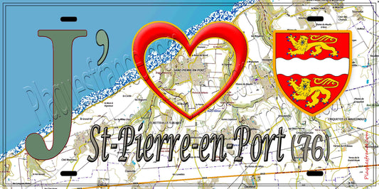 Plaque métal décorative 15X30 J' ❤️ Saint-Pierre-en-Port, Seine Maritime (76) geo