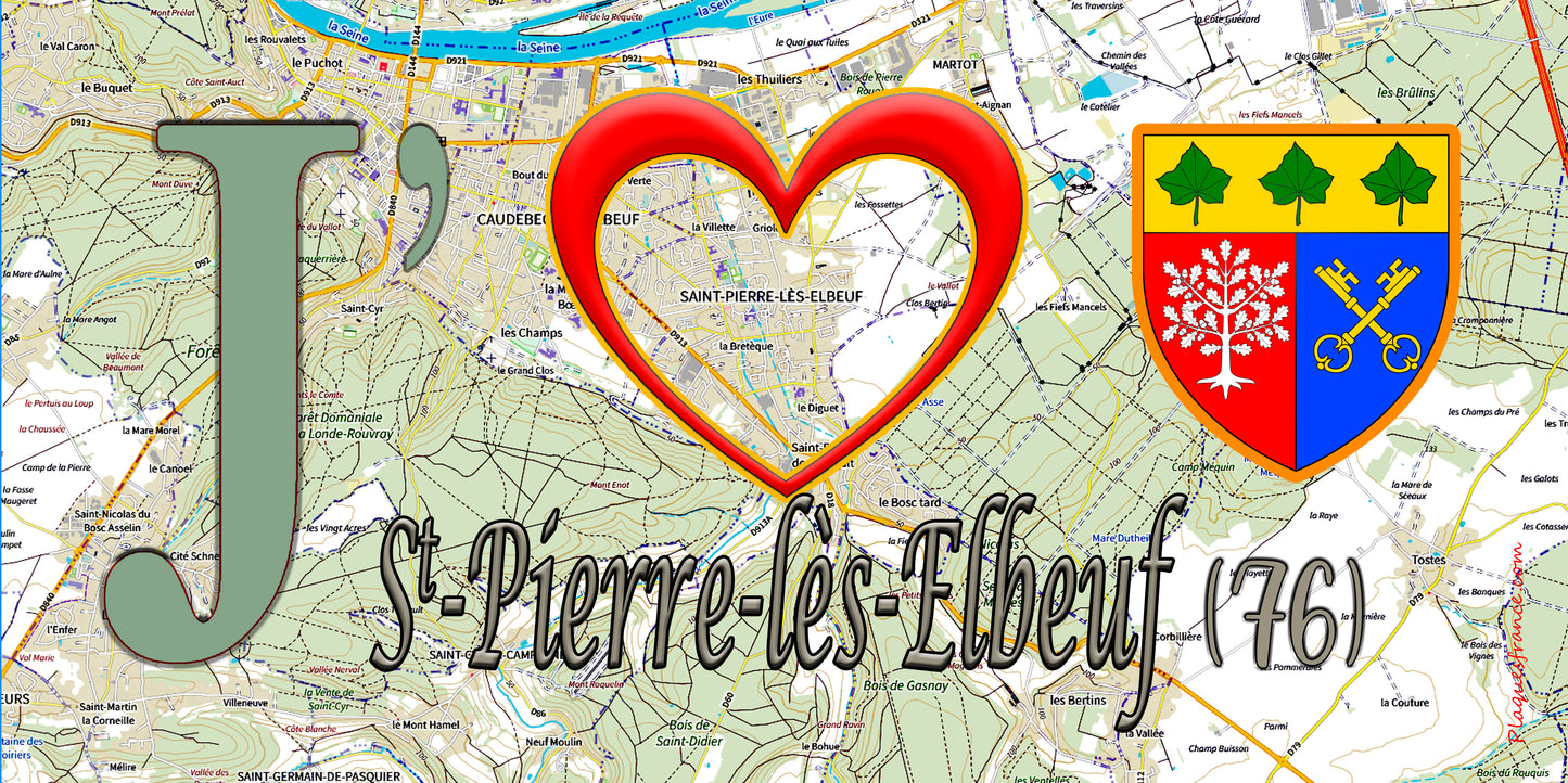 Plaque métal décorative 15X30 J' ❤️ Saint-Pierre-lès-Elbeuf, Seine Maritime (76)
