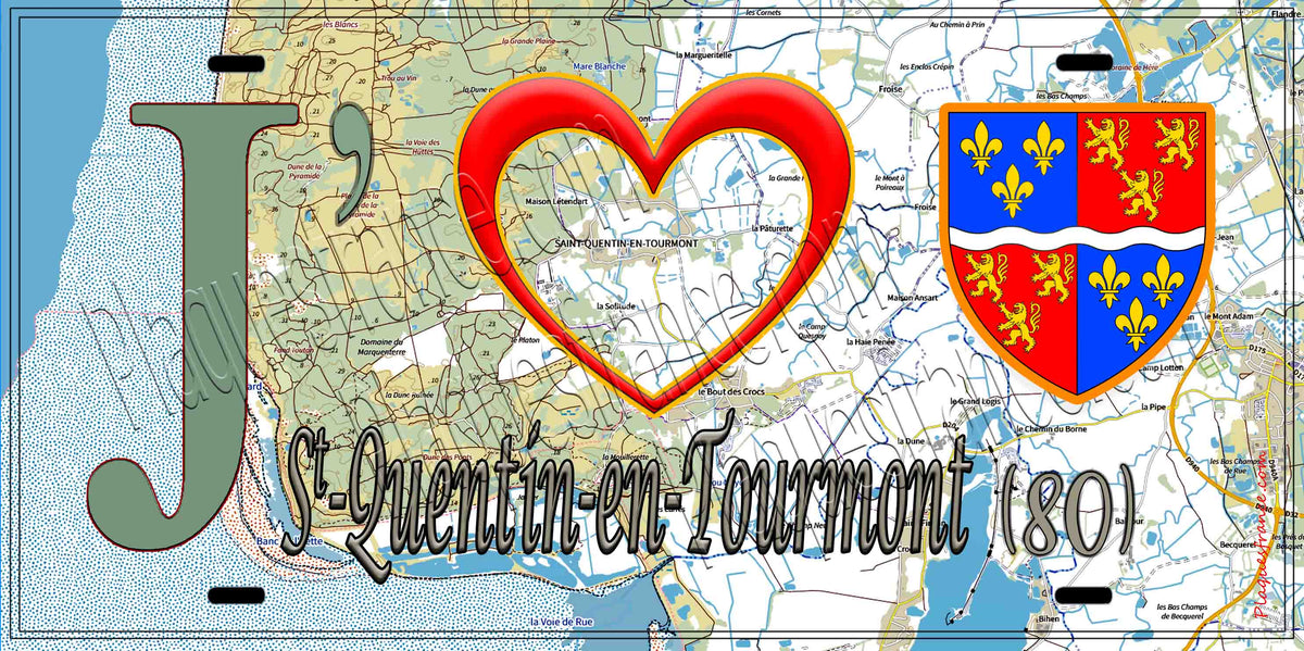 Plaque métal décorative 15X30 J' ❤️ il love Saint-Quentin-en-Tourmont, Somme (80)
