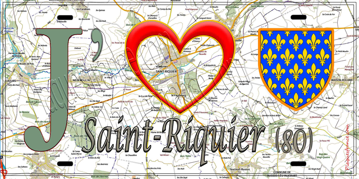Plaque métal décorative 15X30 J' ❤️ il love Saint-Riquier, Somme (80) 