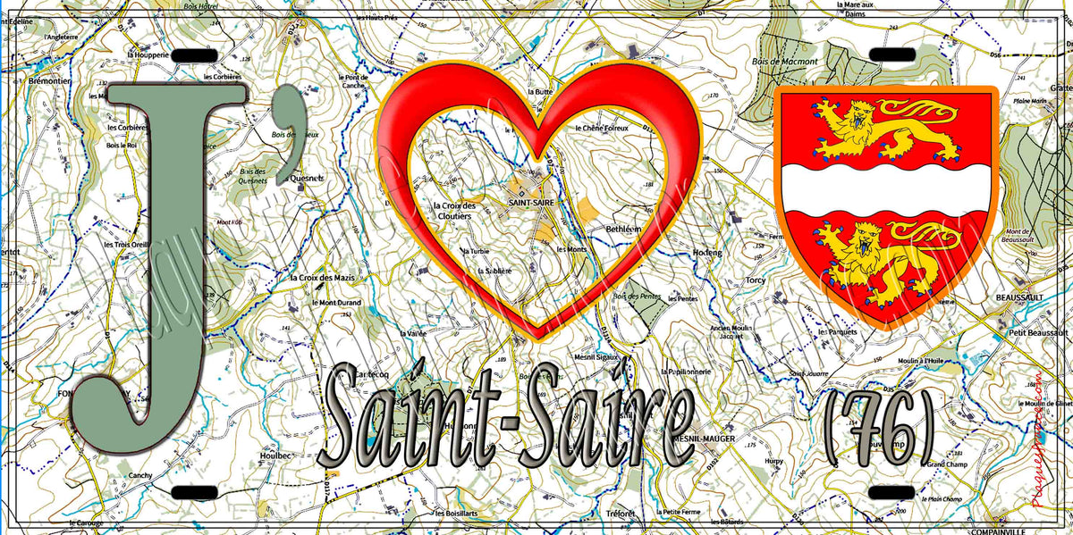 Plaque métal décorative 15X30 J' ❤️ Saint-Saire, Seine Maritime (76) géo