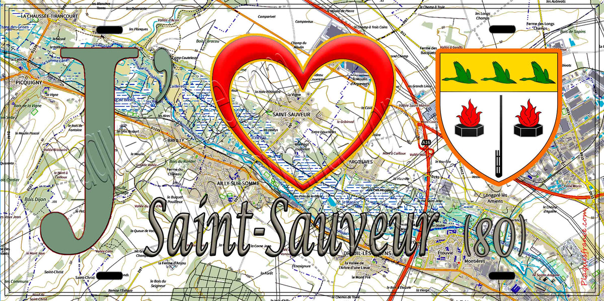 Plaque métal décorative 15X30 J' ❤️ Saint-Sauveur, Somme (80) geo