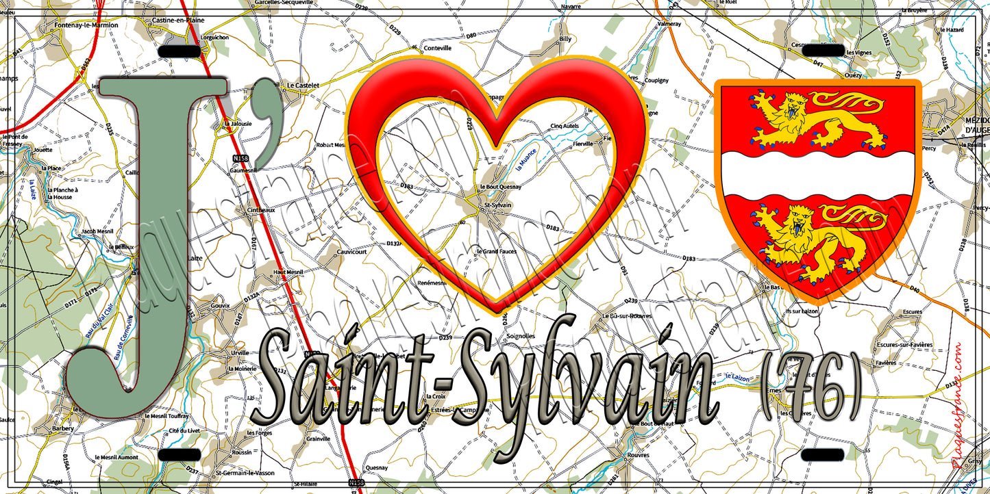 Plaque métal décorative 15X30 J' ❤️ Saint-Sylvain, Seine Maritime (76) géo