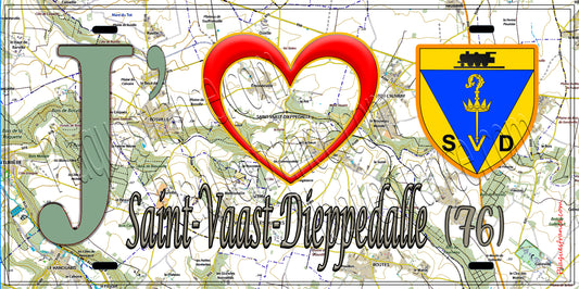 Plaque métal décorative 15X30 J' ❤️ Saint-Vaast-Dieppedalle, Seine Maritime (76) géo