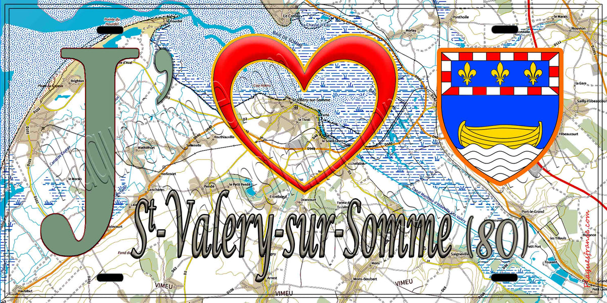 Plaque métal décorative 15X30 J' ❤️ Saint-Valery-sur-Somme, Somme (80) géo