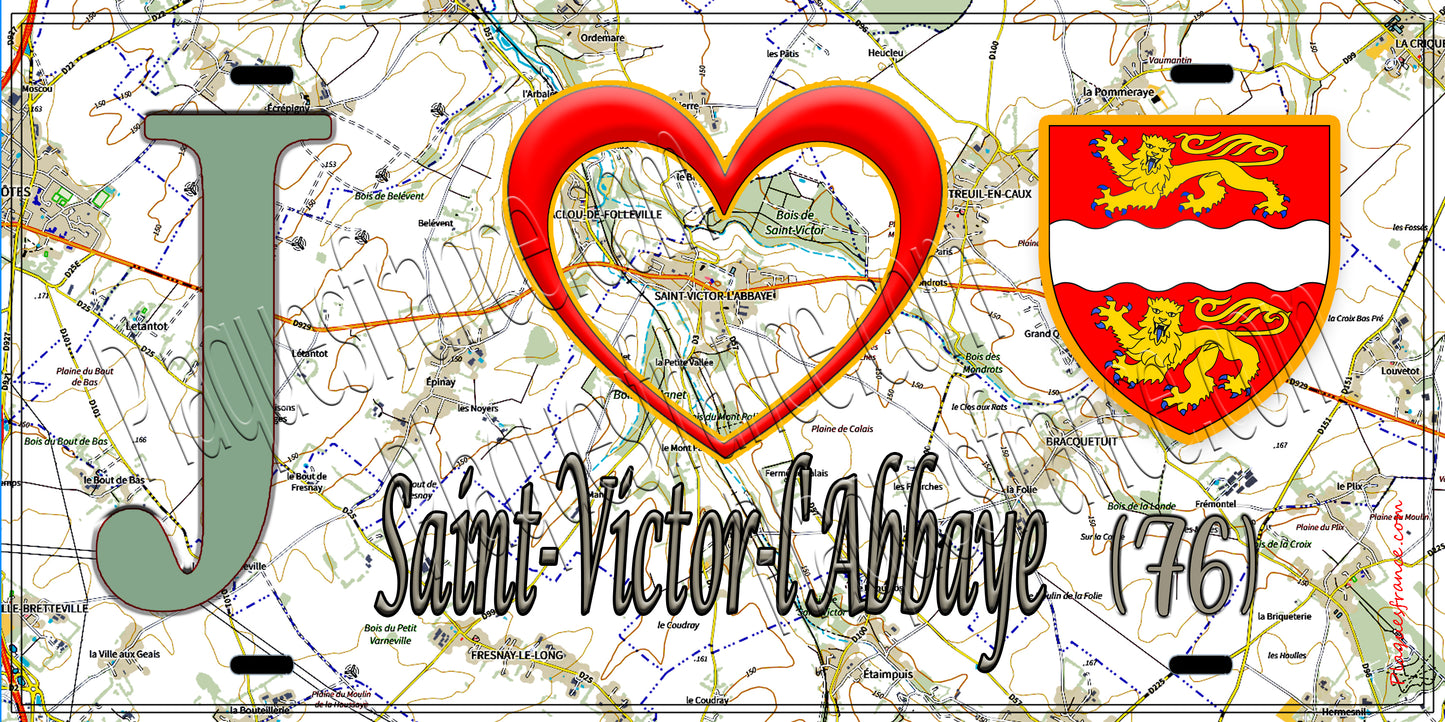 Plaque métal décorative 15x30 J' ❤️ Saint-Victor-l'Abbaye, Seine Maritime (76) géo