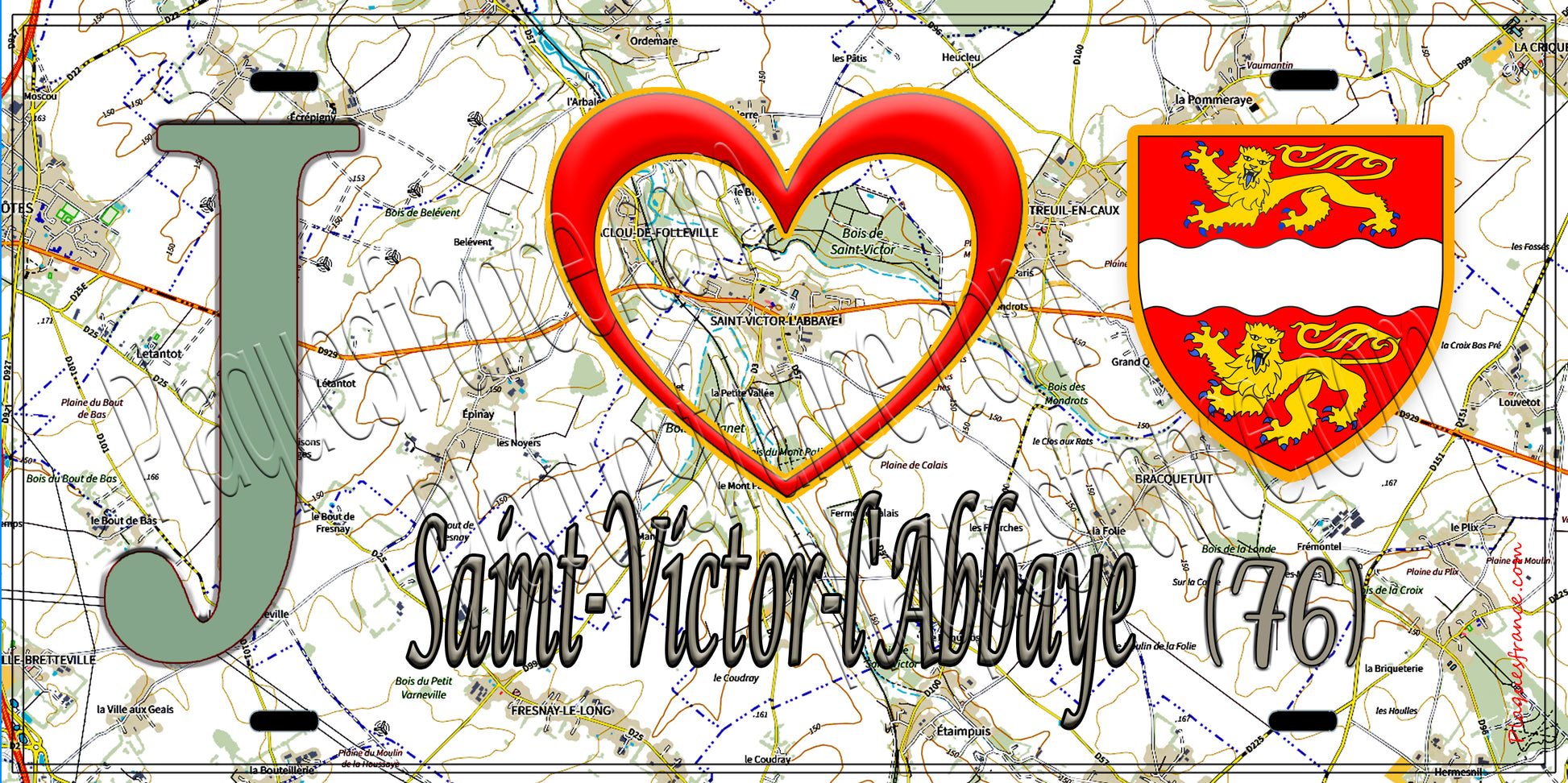 Plaque métal décorative 15x30 J' ❤️ Saint-Victor-l'Abbaye, Seine Maritime (76) géo