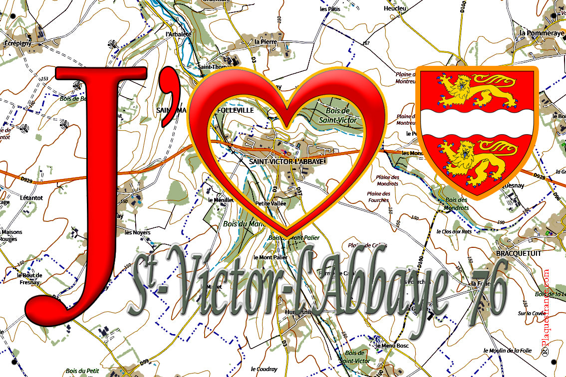 Plaque métal décorative 20 cm x 30 cm J' ❤️ Saint-Victor-l'Abbaye, Seine Maritime (76)