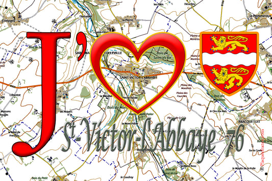 Plaque métal décorative 20 cm x 30 cm J' ❤️ Saint-Victor-l'Abbaye, Seine Maritime (76)