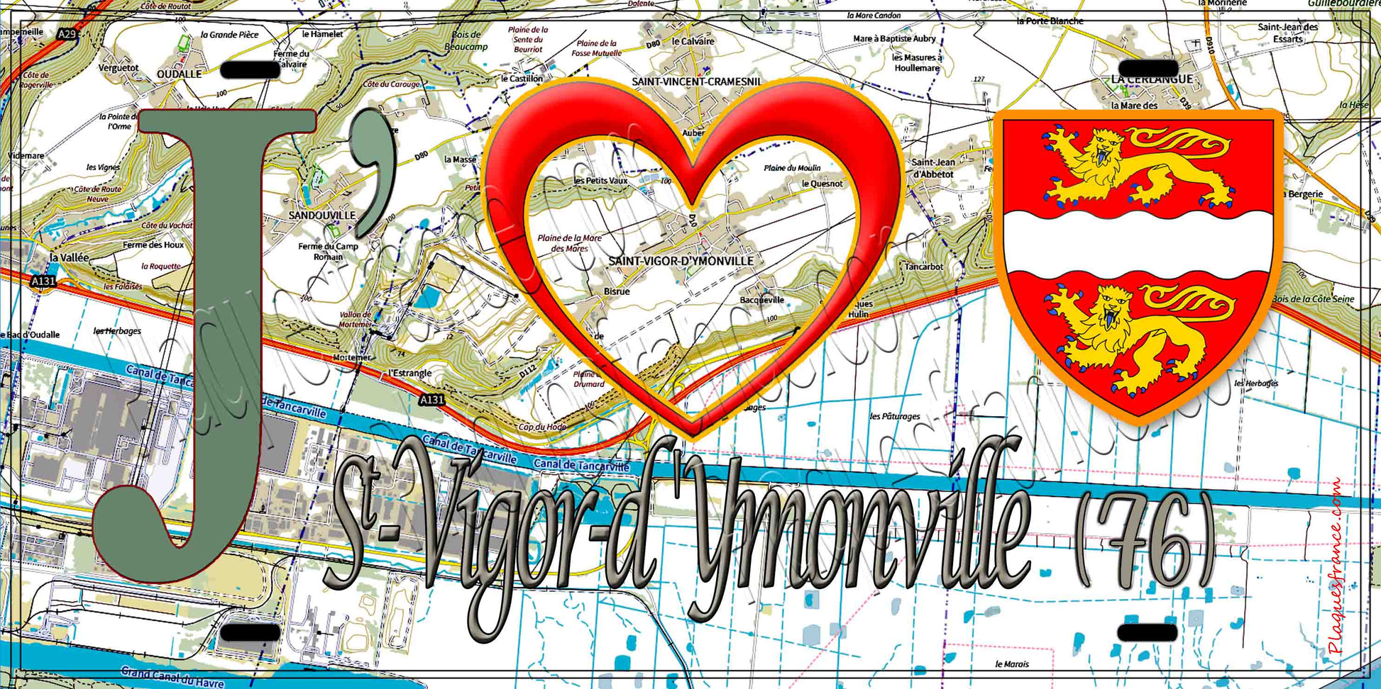 Plaque métal décorative 15X30 J' ❤️ Saint-Vigor-d'Ymonville, Seine Maritime (76) geo