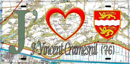 Plaque métal décorative 15X30 J' ❤️ Saint-Vincent-Cramesnil, Seine Maritime (76) géo