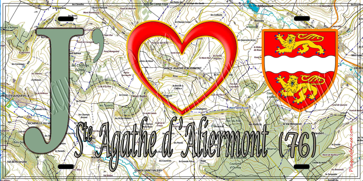 Plaque métal décorative 15X30 J' ❤️ Sainte-Agathe-d'Aliermont, Seine Maritime (76) géo