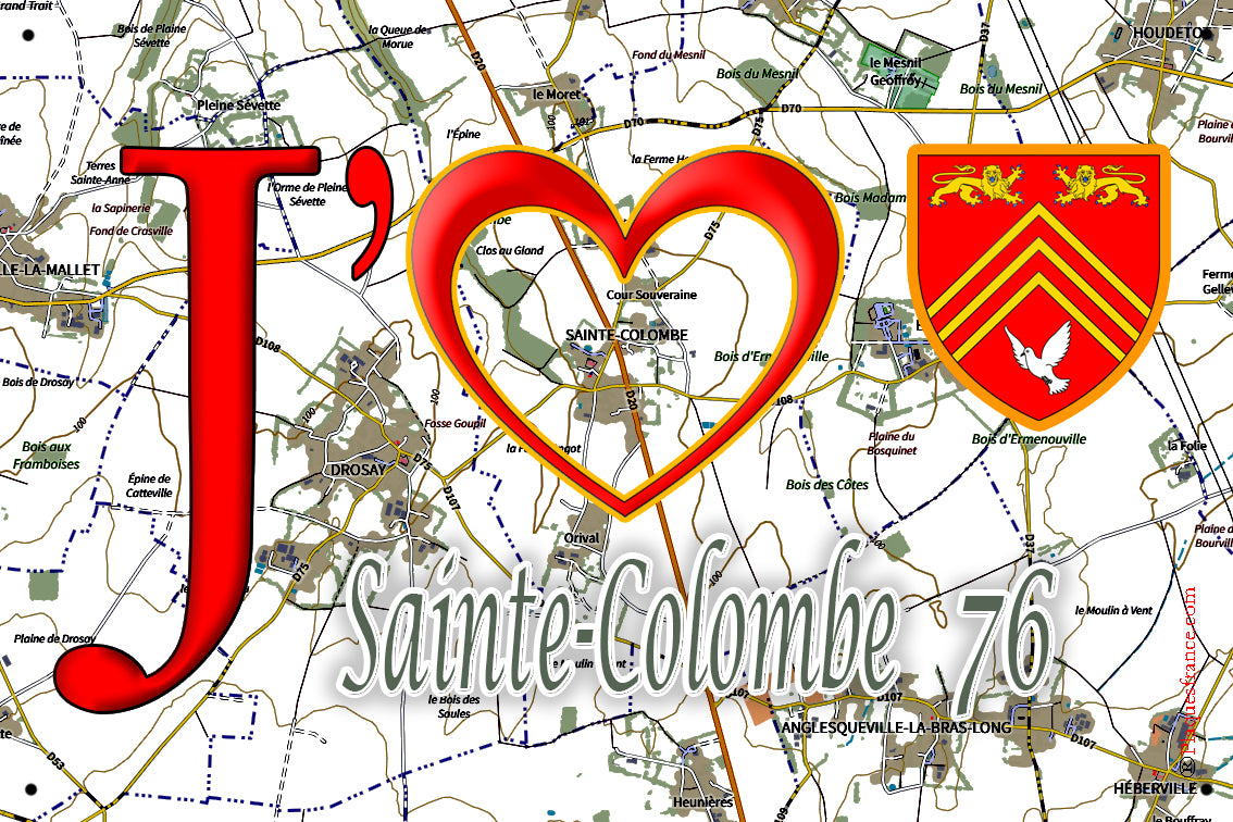 Plaque métal décorative 20 cm x 30 cm  J' ❤️ Sainte-Colombe, Seine Maritime (76)