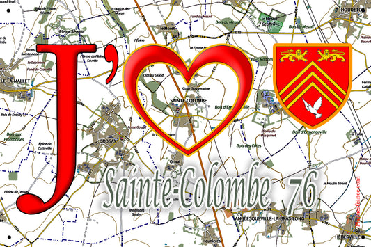 Plaque métal décorative 20 cm x 30 cm  J' ❤️ Sainte-Colombe, Seine Maritime (76)