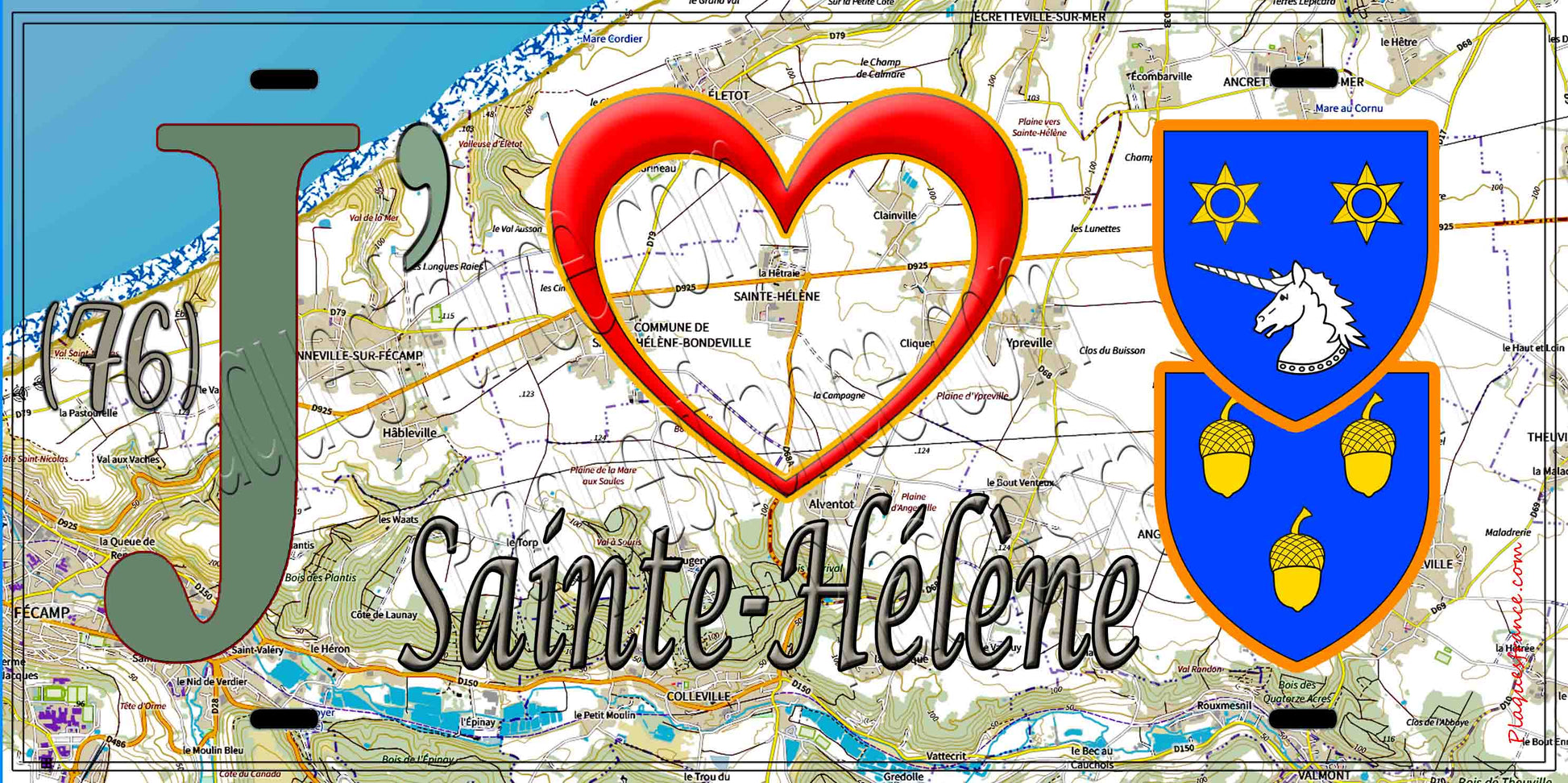 Plaque métal décorative 15X30 J' ❤️ Sainte-Hélène, Seine Maritime (76) geo