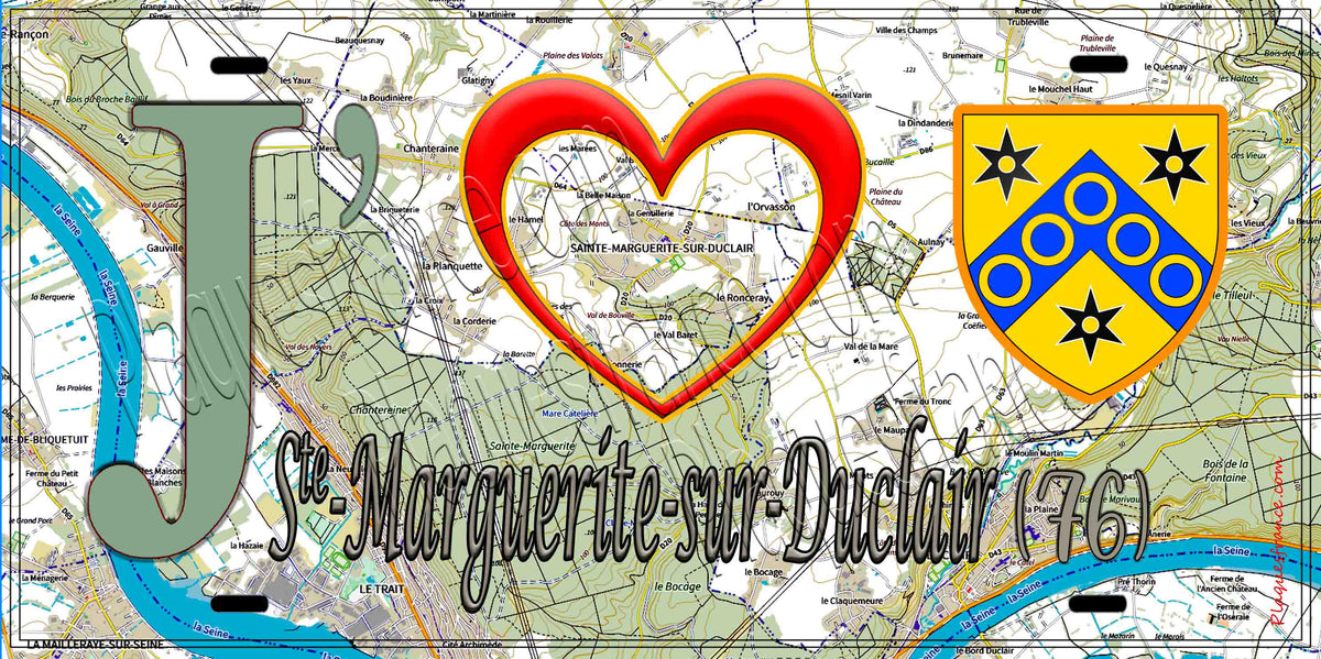 Plaque métal décorative 15X30 J' ❤️ Sainte-Marguerite-sur-Duclair, Seine Maritime (76)