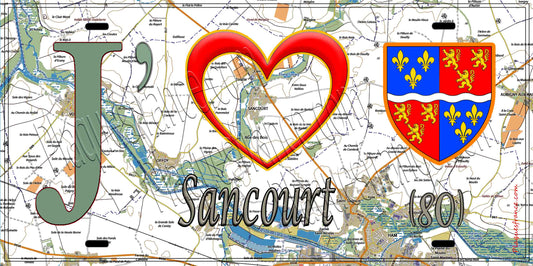 Plaque métal décorative 20 cm x 30 cm J' ❤️ Sancourt, Somme (80)