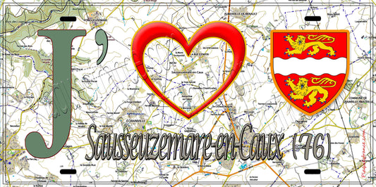 Plaque métal décorative 15X30 J' ❤️ Sausseuzemare-en-Caux, Seine Maritime (76) géo
