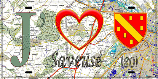 Plaque métal décorative 15X30 J' ❤️ Saveuse, Somme (80) geo