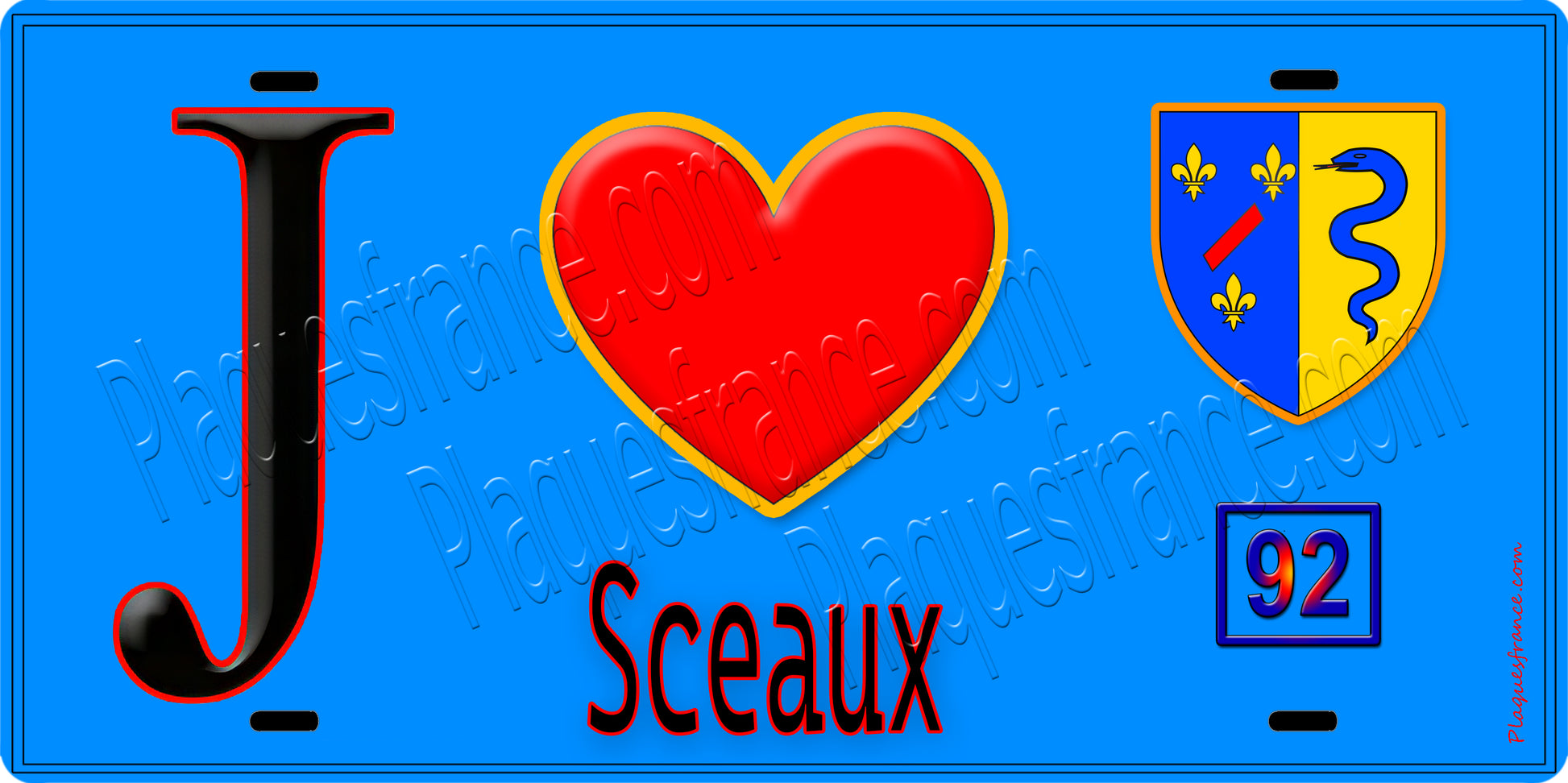 Plaque métal décorative  J' ❤️ Sceaux, Hauts de Seine (92) fond bleu