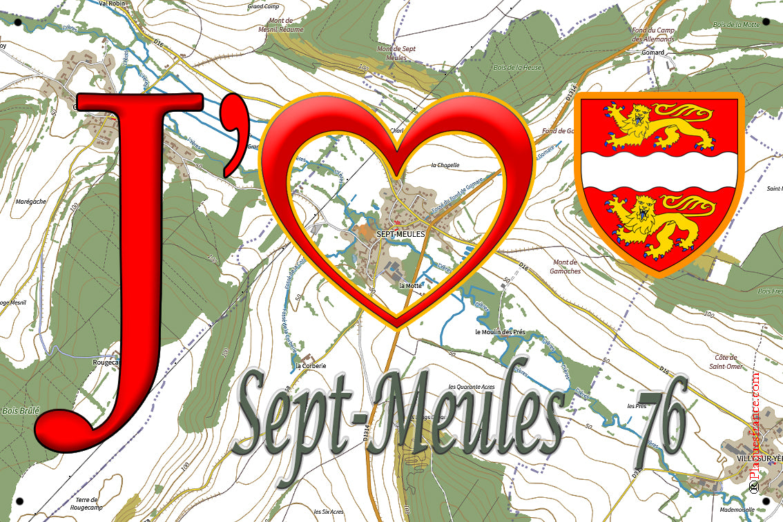 Plaque métal décorative 20 cm X 30 cm  J' ❤️ Sept-Meules, Seine Maritime (76)