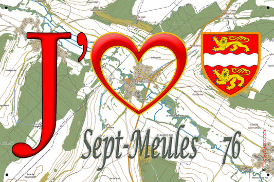 Plaque métal décorative 20 cm X 30 cm  J' ❤️ Sept-Meules, Seine Maritime (76)