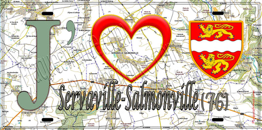 Plaque métal décorative 15X30 J' ❤️ Servaville-Salmonville, Seine Maritime (76) géo