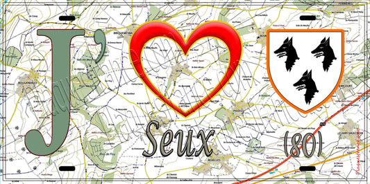 Plaque métal décorative 15X30 J' ❤️ Seux, Somme (80) geo
