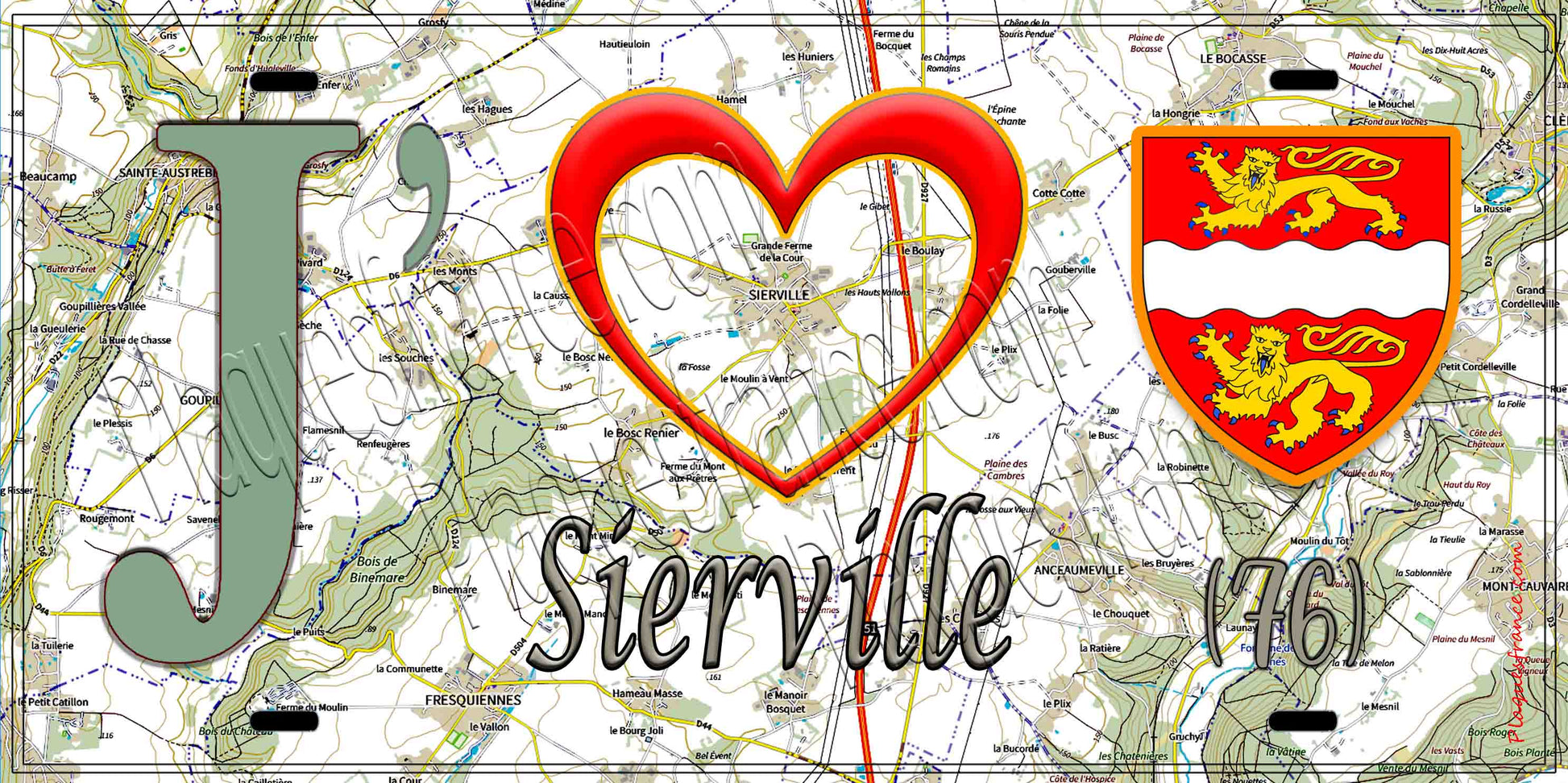 Plaque métal décorative 15X30 J' ❤️ Sierville, Seine Maritime (76) geo