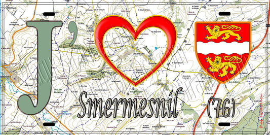 Plaque métal décorative 15X30 J' ❤️ Smermesnil, Seine Maritime (76) géo