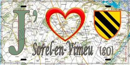 Plaque métal décorative 15X30 J' ❤️ Sorel-en-Vimeu, Somme (80) géo