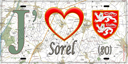 Plaque métal décorative 15X30 J' ❤️ Sorel, Somme (80)