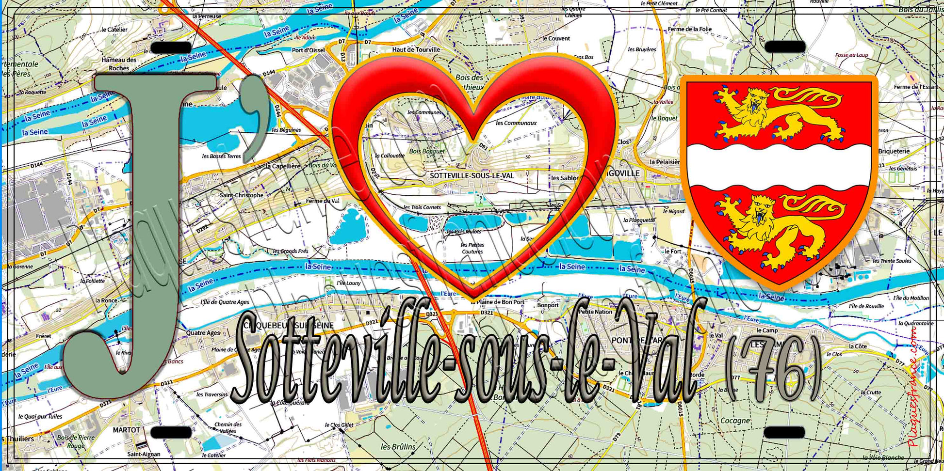 Plaque métal décorative 15X30 J' ❤️ Sotteville-sous-le-Val, Seine Maritime (76) géo