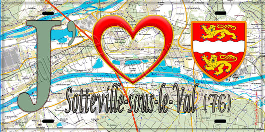 Plaque métal décorative 15X30 J' ❤️ Sotteville-sous-le-Val, Seine Maritime (76) géo