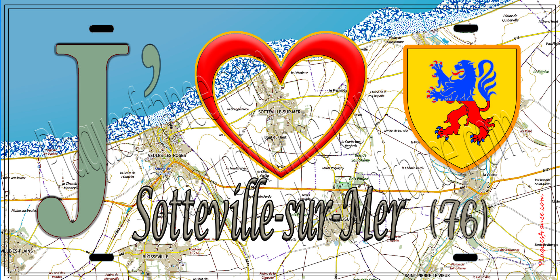 Plaque métal décorative 15X30 J' ❤️ Sotteville-sur-Mer, Seine Maritime (76) géo