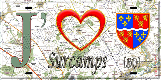Plaque métal décorative 15X30 J' ❤️ Surcamps, Somme (80)