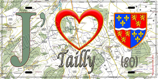 Plaque métal décorative 15X30 J' ❤️ Tailly, Somme (80) géo