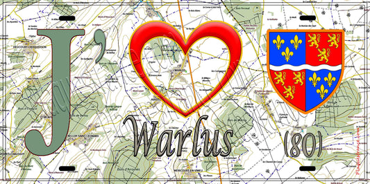 Plaque métal décorative 15X30 J' ❤️ Warlus, Somme (80) géo